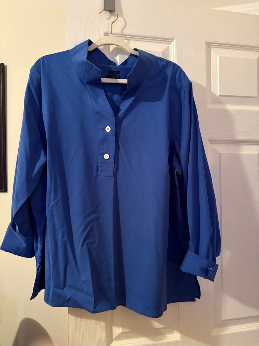 Talbots Cobalt Blue Henley Popover Blouse